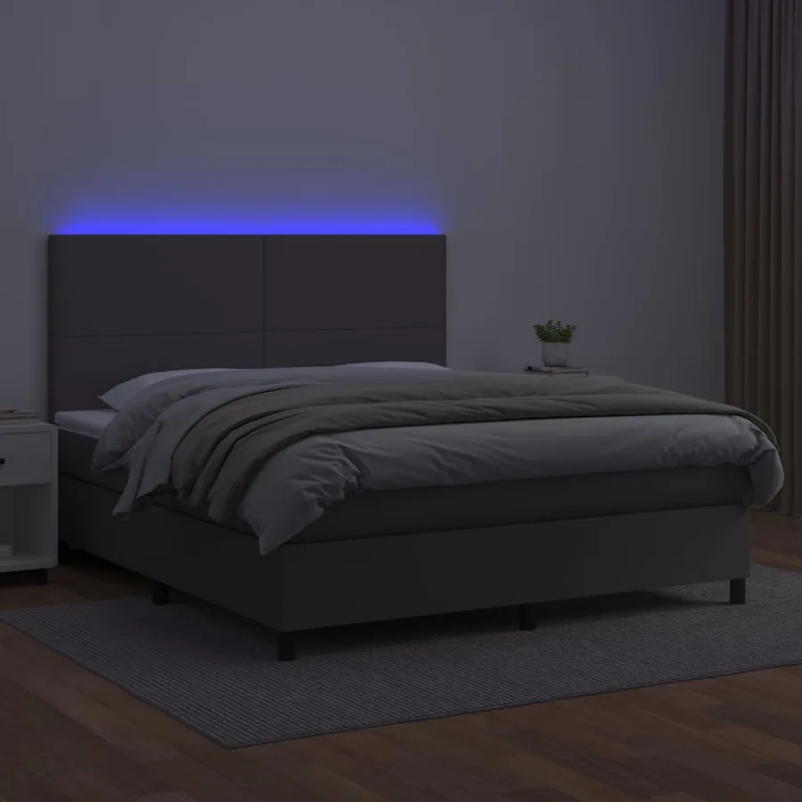 Sommier à lattes de lit avec matelas et LED Gris 180x200 cm - 4
