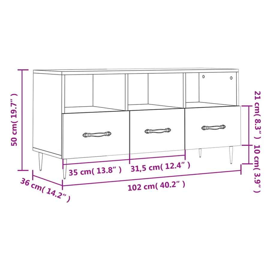 Meuble TV chêne fumé 102x36x50 cm bois d'ingénierie - 12