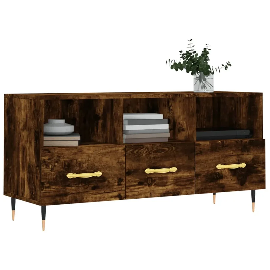 Meuble TV chêne fumé 102x36x50 cm bois d'ingénierie - 3