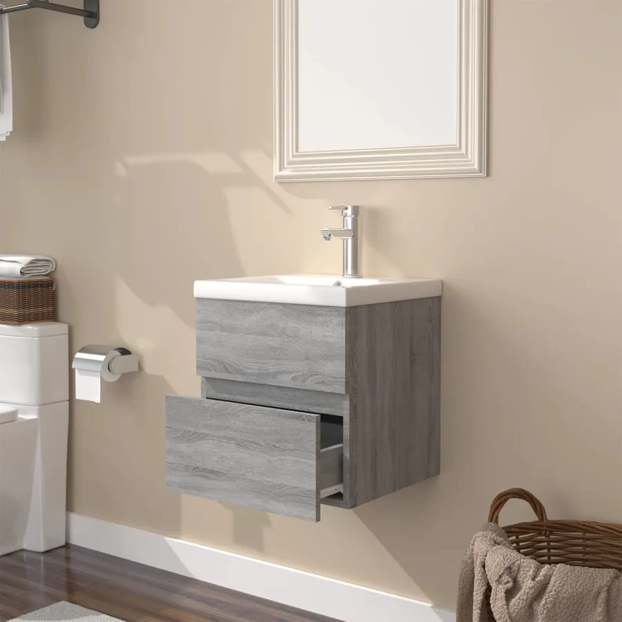 Meuble lavabo avec bassin intégré Sonoma gris Bois d'ingénierie - 4
