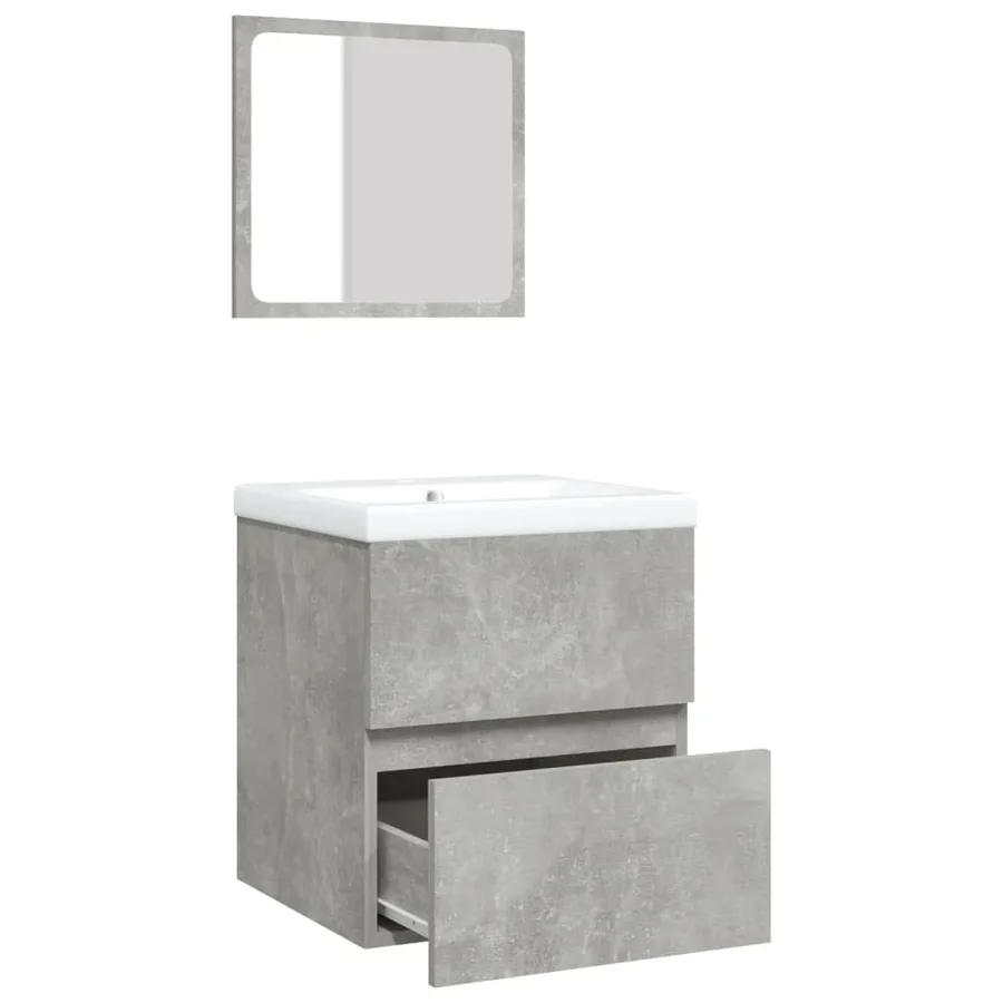 Armoire lavabo de salle de bain et bassin et miroir Gris béton - 6