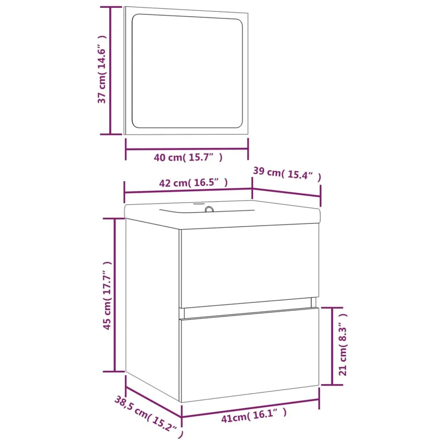 Armoire lavabo de salle de bain et bassin et miroir Gris béton - 7