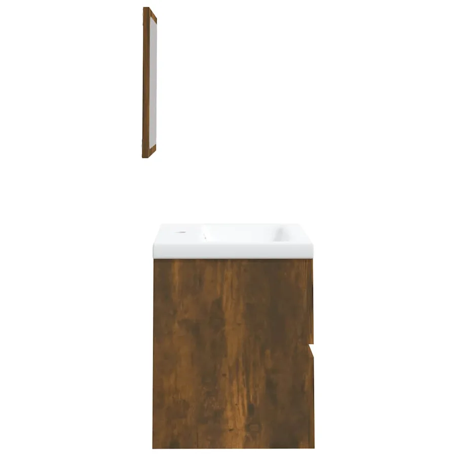 Armoire lavabo de salle de bain et bassin et miroir Chêne fumé - 5