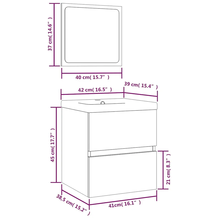 Armoire lavabo de salle de bain et bassin et miroir Chêne fumé - 7