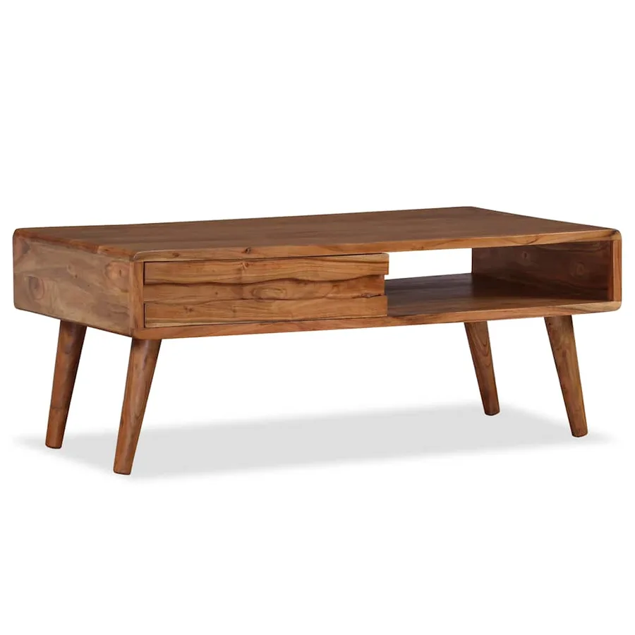 Table basse Bois massif avec tiroir sculpté 100x50x40 cm - 12