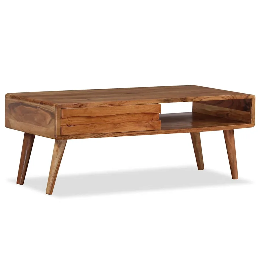 Table basse Bois massif avec tiroir sculpté 100x50x40 cm - 13