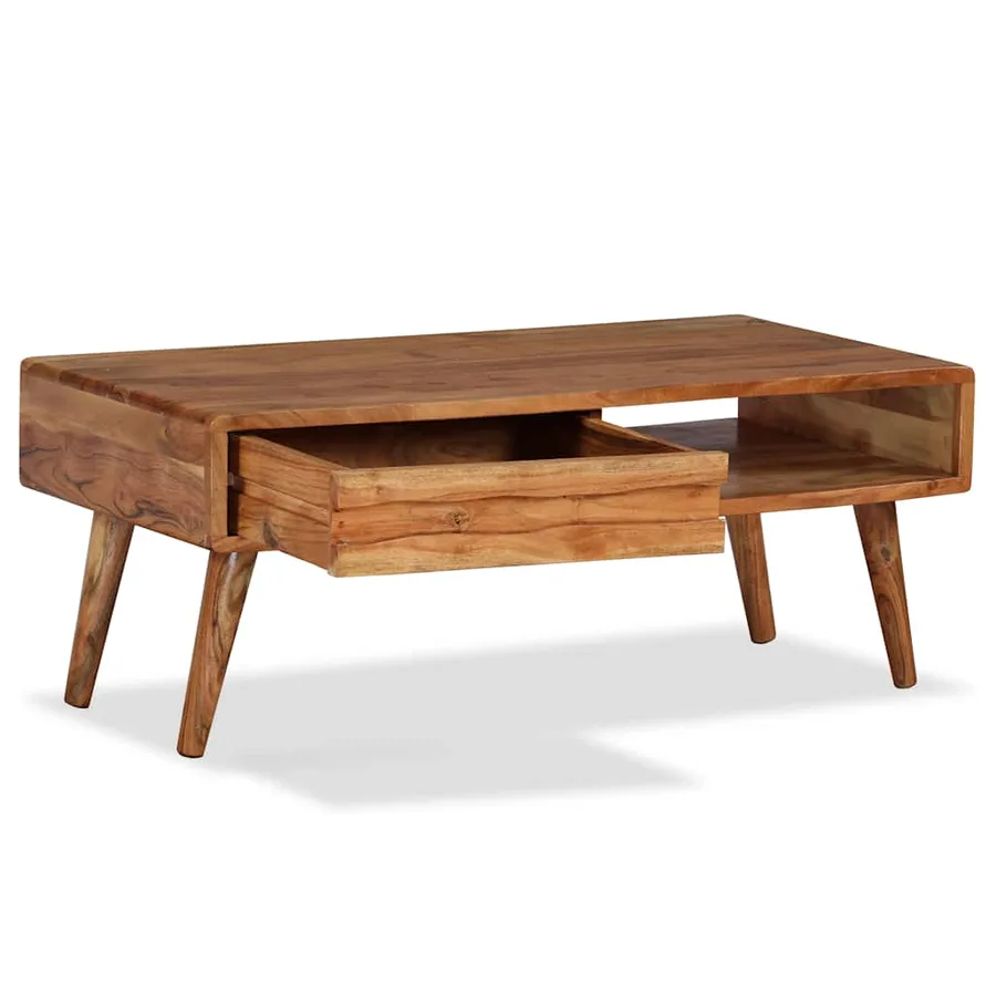 Table basse Bois massif avec tiroir sculpté 100x50x40 cm - 3