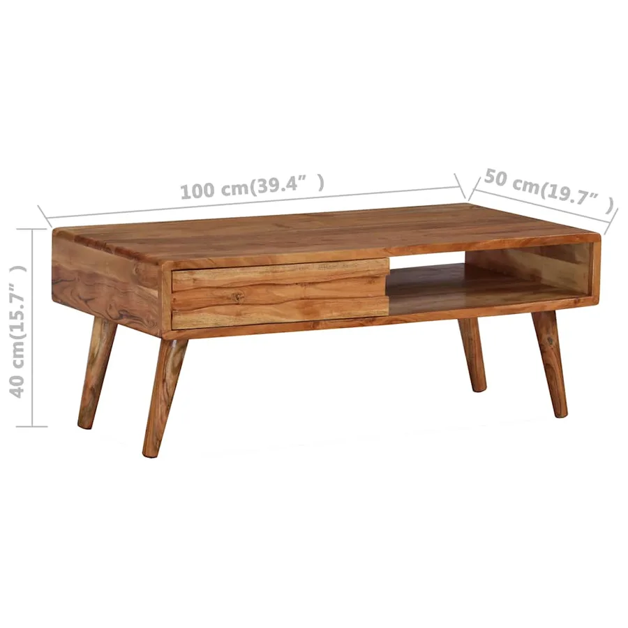 Table basse Bois massif avec tiroir sculpté 100x50x40 cm - 8