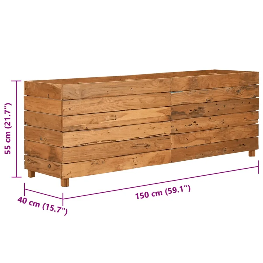 Lit surélevé 150x40x55 cm bois de teck recyclé et acier - 8