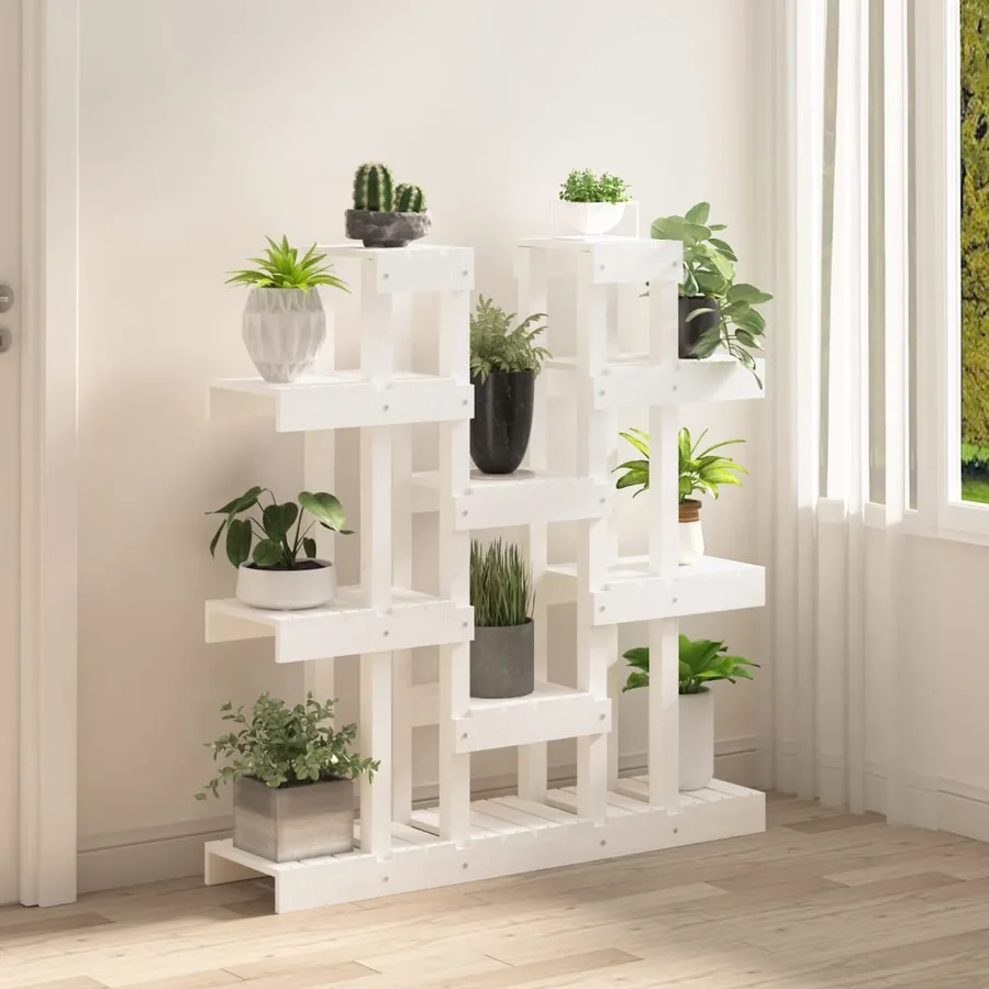 Support à plantes Blanc 104,5x25x109,5 cm Bois massif de pin - 3