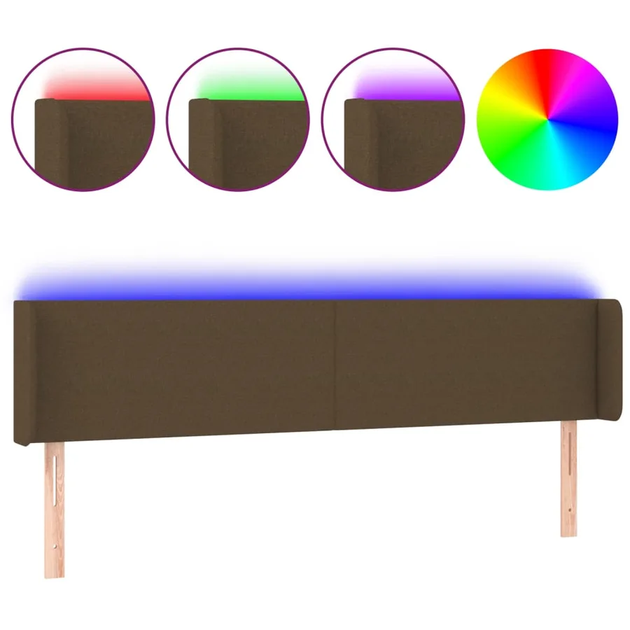 Tête de lit à LED Marron foncé 203x16x78/88 cm Tissu - 2