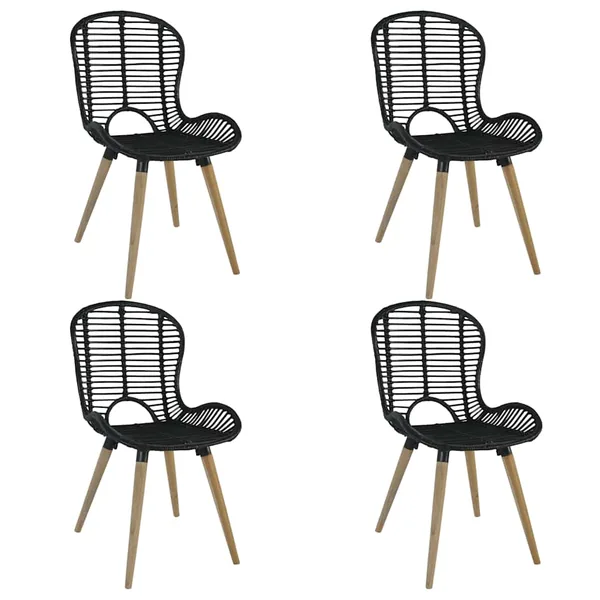 Chaises à manger lot de 4 noir rotin naturel
