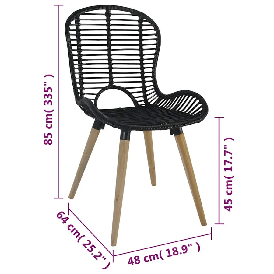 Chaises à manger lot de 4 noir rotin naturel - 7