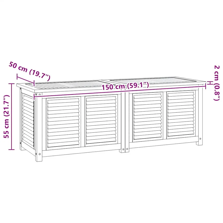 Boîte de rangement jardin et sac 150x50x55 cm bois massif teck - 9