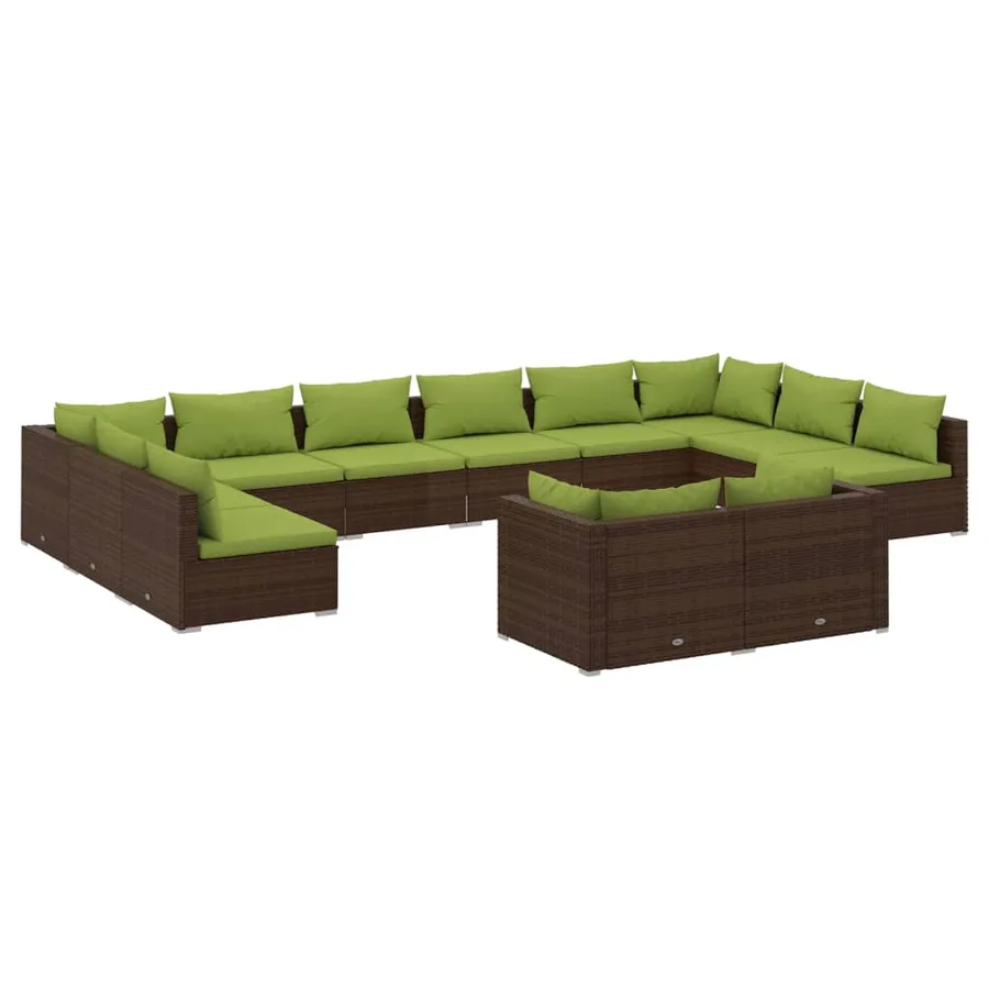 Salon de jardin 12 pcs avec coussins Marron Résine tressée - 2