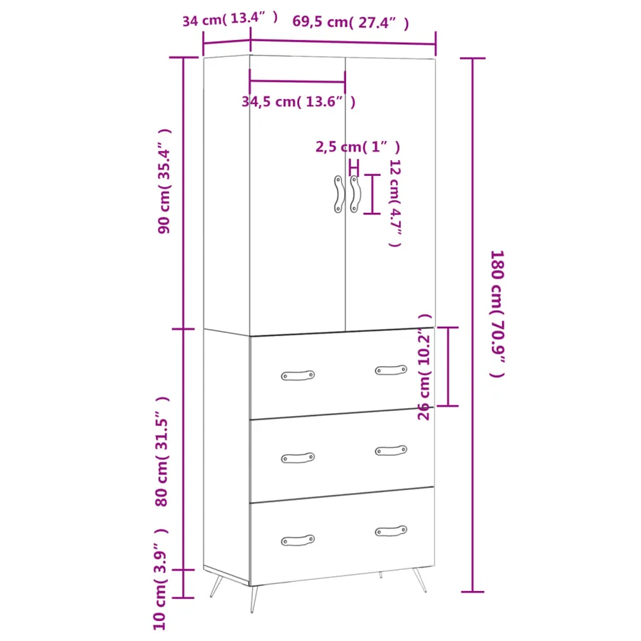 Buffet haut Sonoma gris 69,5x34x180 cm Bois d'ingénierie - 14