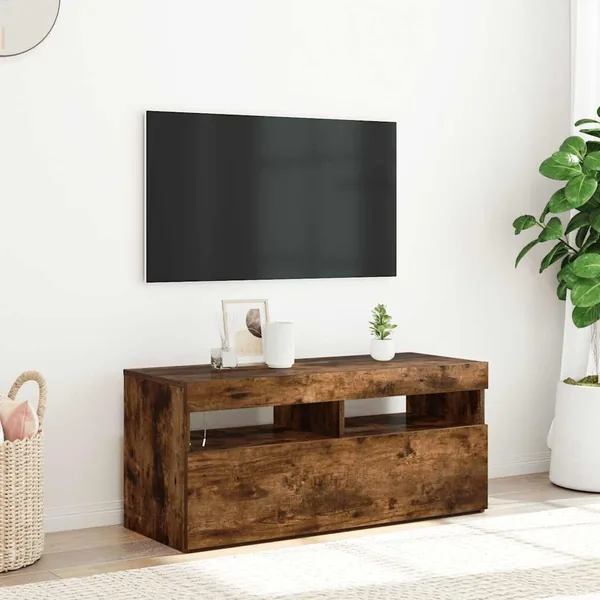 Meuble TV avec lumières LED Chêne fumé 90x35x40 cm