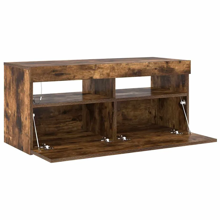 Meuble TV avec lumières LED Chêne fumé 90x35x40 cm - 7