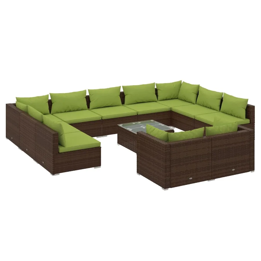 Salon de jardin 12 pcs avec coussins Marron Résine tressée - 2