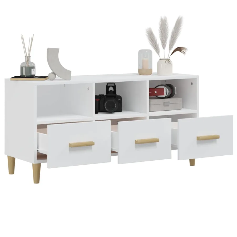 Meuble TV Blanc brillant 102x36x50 cm Bois d'ingénierie - 5