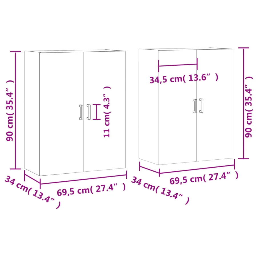 Armoires murales 2 pcs chêne fumé 69,5x34x90 cm - 12