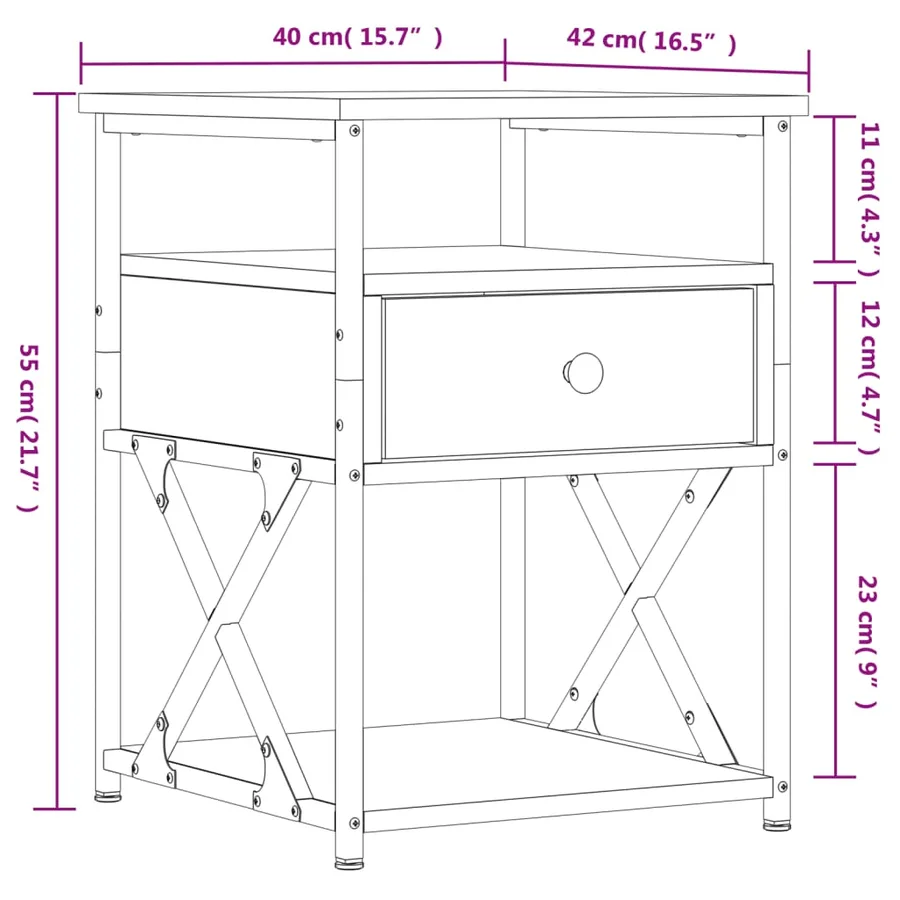 Tables de chevet 2pcs chêne marron 40x42x55cm bois d'ingénierie - 12