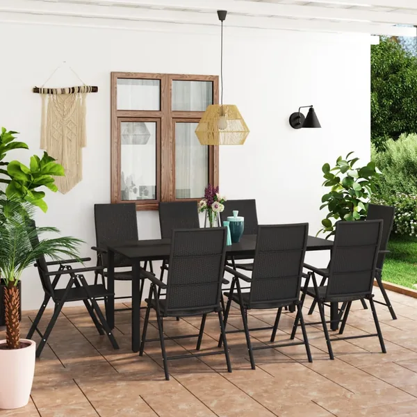 Ensemble à manger de jardin 9 pcs noir