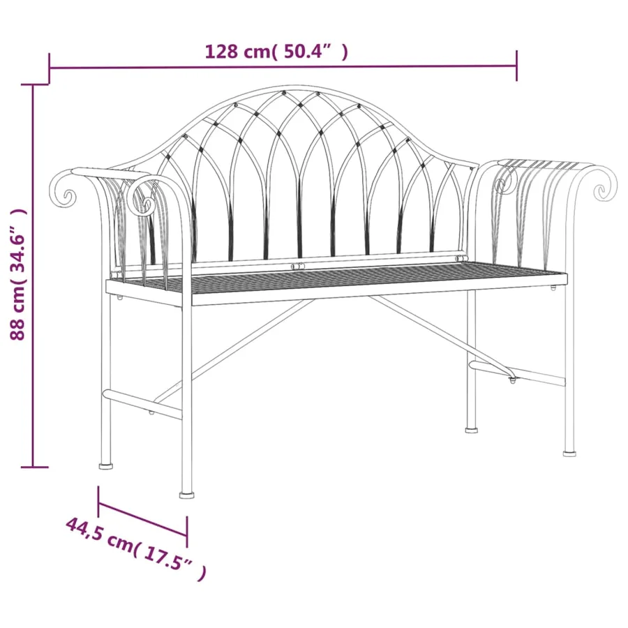 Banc de jardin 2 places 128 cm Noir Acier - 6