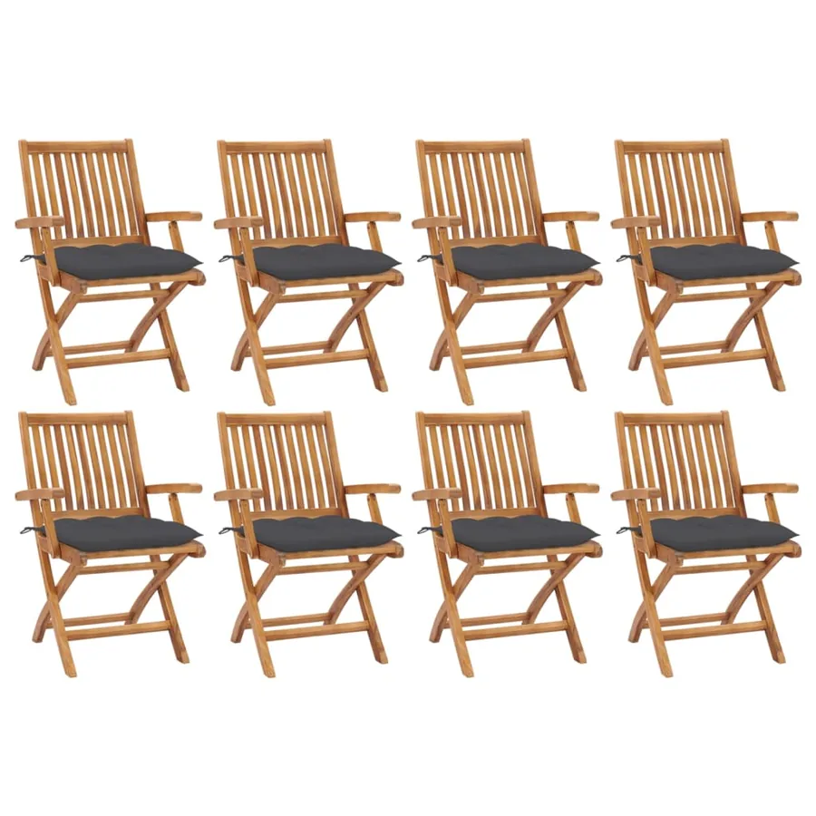 Chaises pliables de jardin avec coussins lot de 8 Teck solide