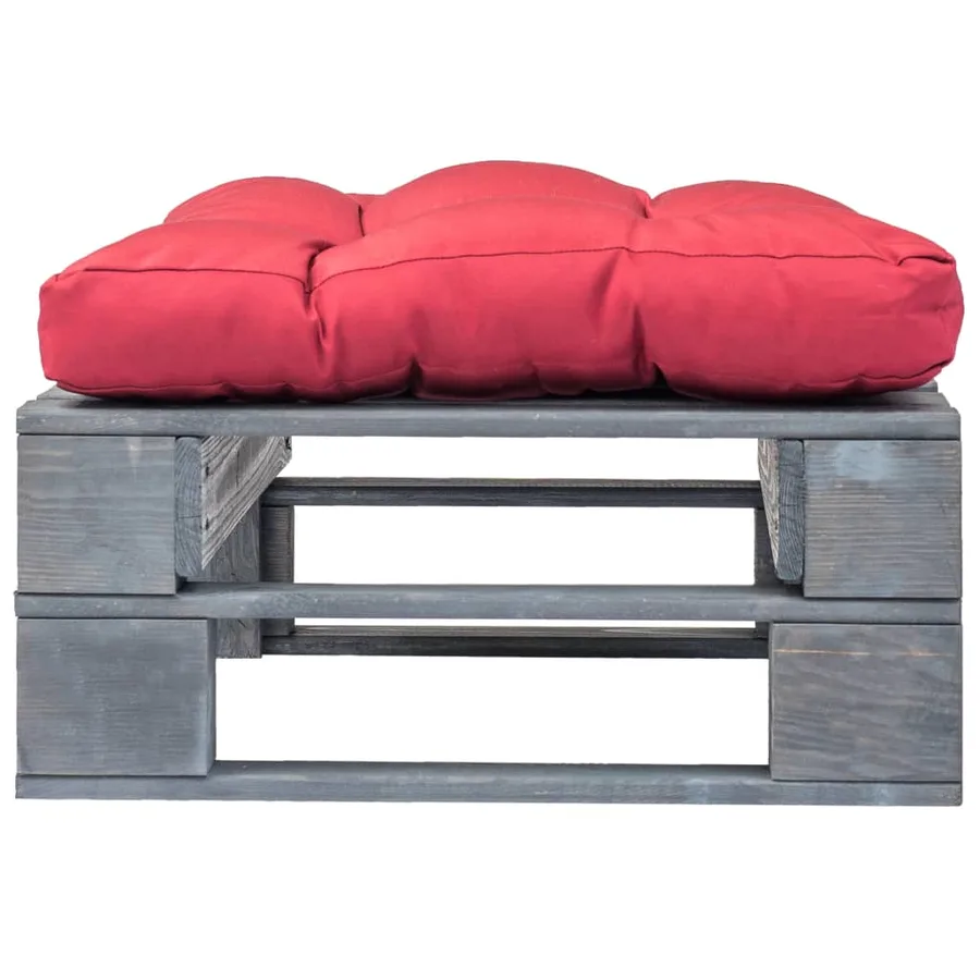 Repose-pied palette de jardin avec coussin en rouge gris bois - 2