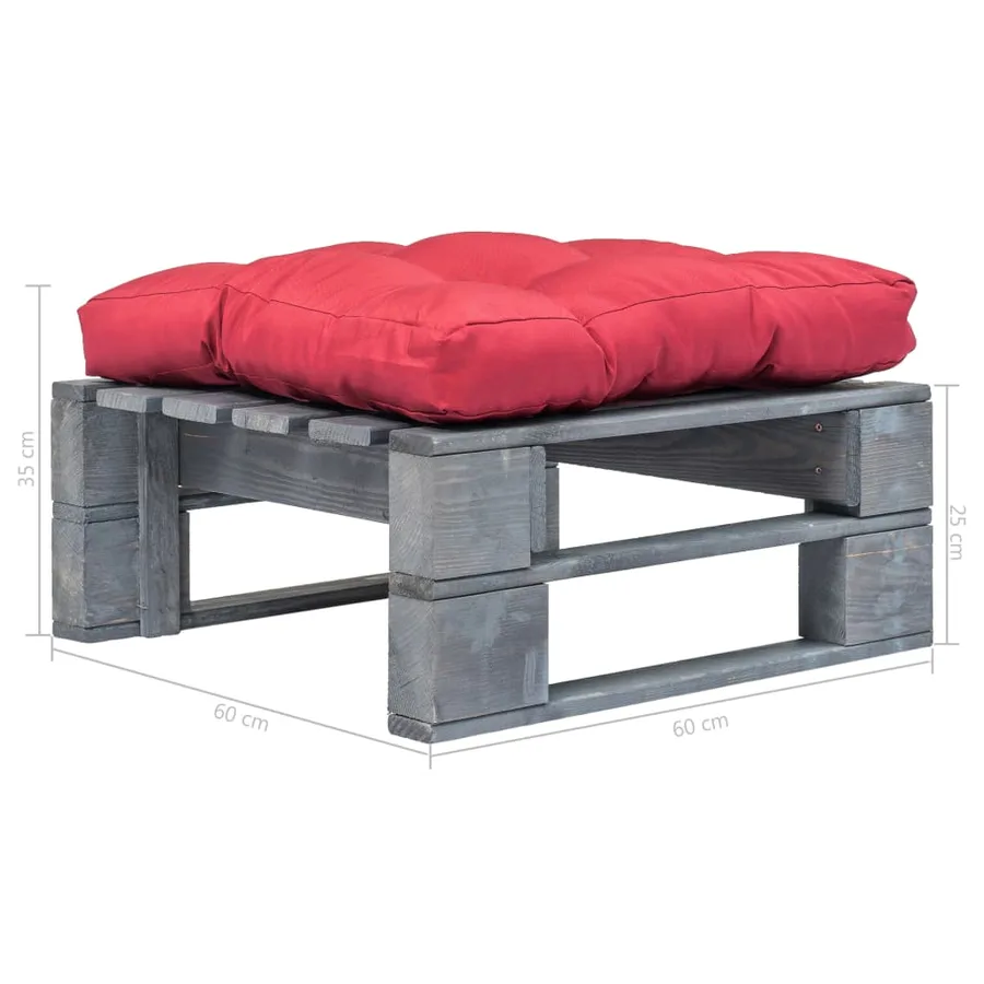 Repose-pied palette de jardin avec coussin en rouge gris bois - 3
