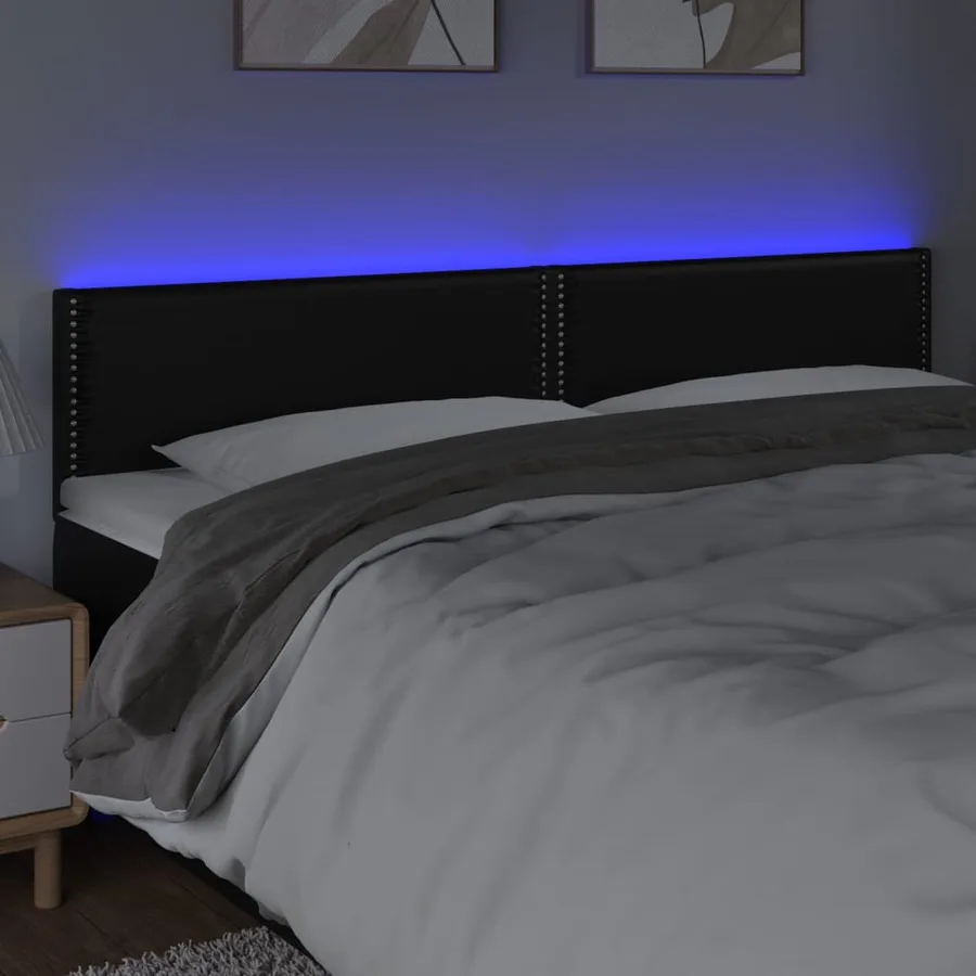 Tête de lit à LED Noir 200x5x78/88 cm Similicuir - 3