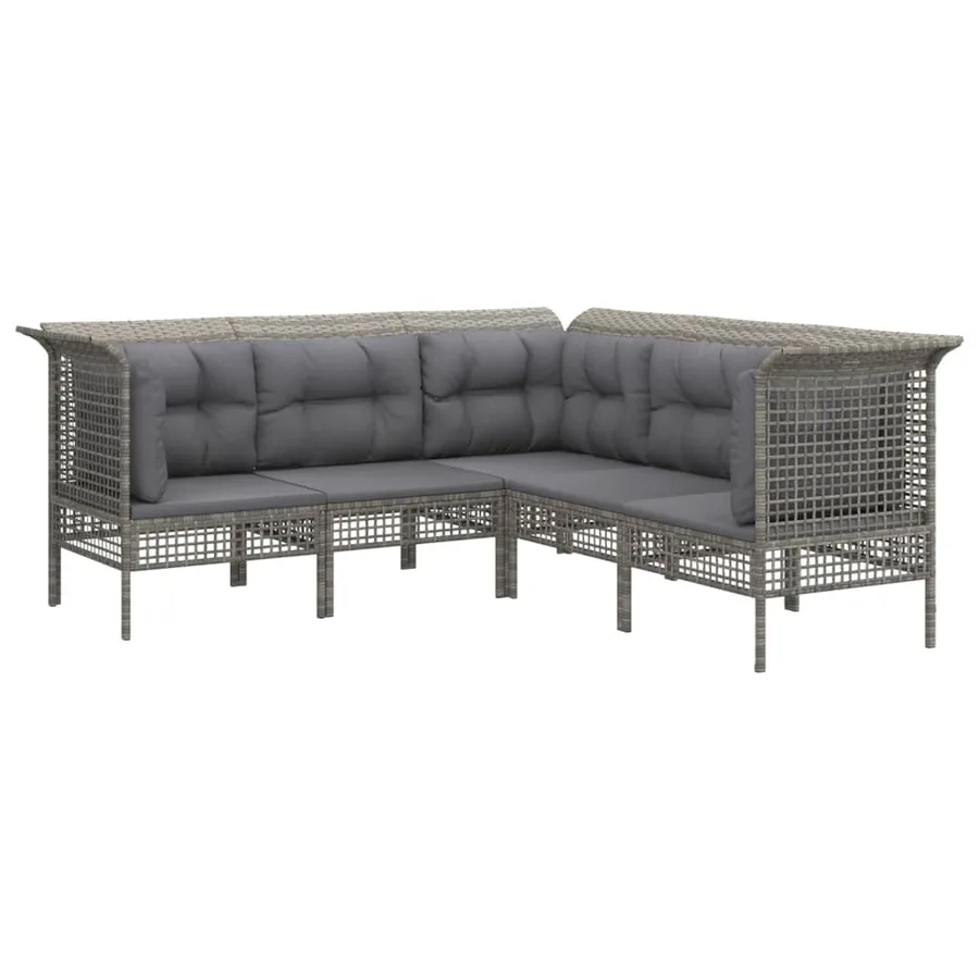 Salon de jardin 5 pcs avec coussins Gris Résine tressée - 2