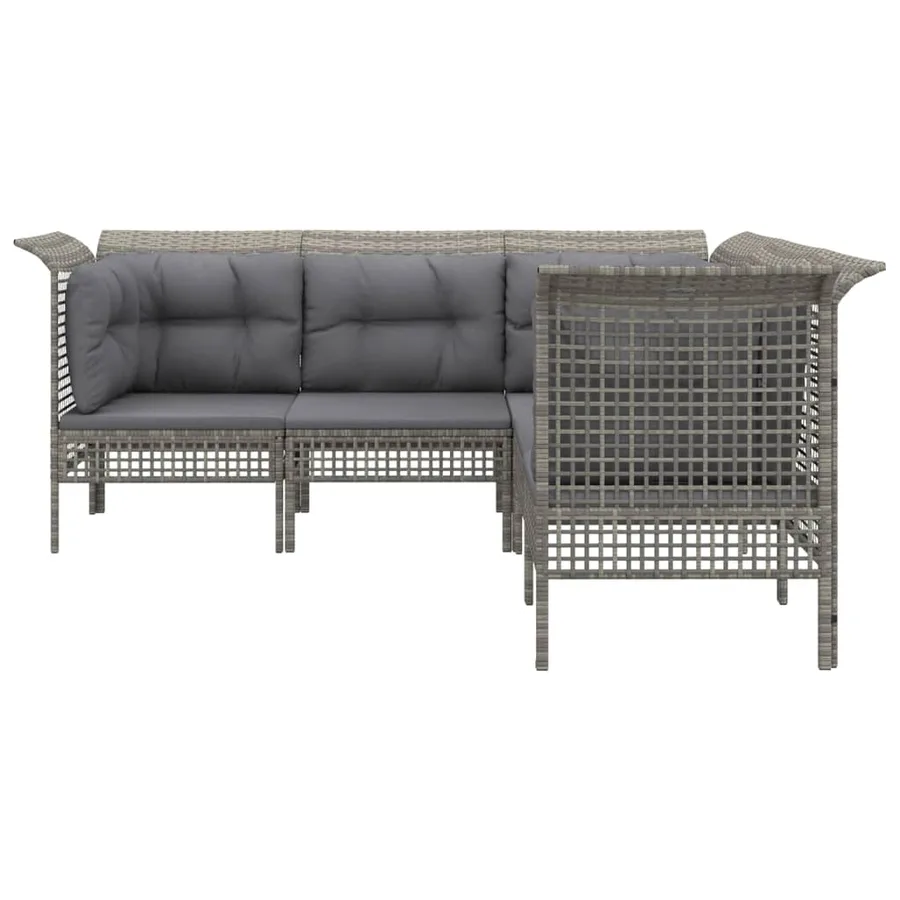 Salon de jardin 5 pcs avec coussins Gris Résine tressée - 3