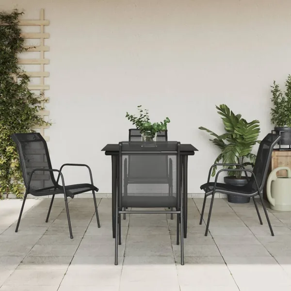 Ensemble à manger de jardin 5 pcs noir textilène et acier