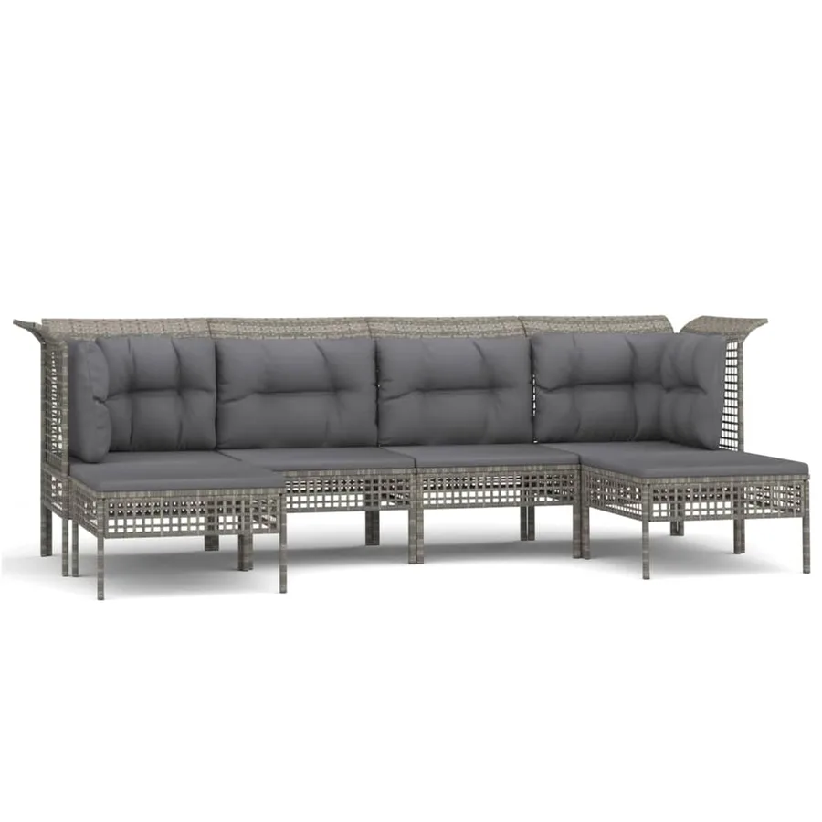 Salon de jardin 6 pcs avec coussins Gris Résine tressée - 2