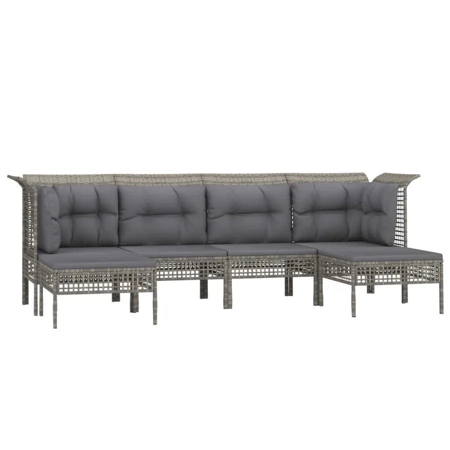 Salon de jardin 6 pcs avec coussins Gris Résine tressée - 3