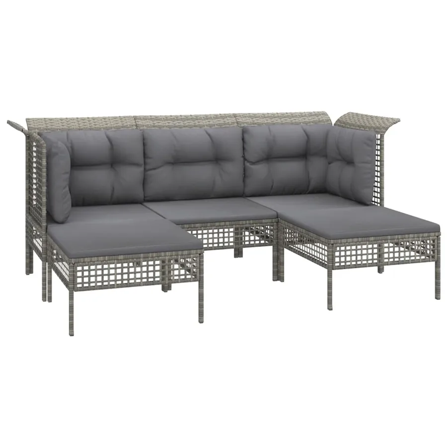 Salon de jardin 6 pcs avec coussins Gris Résine tressée - 4