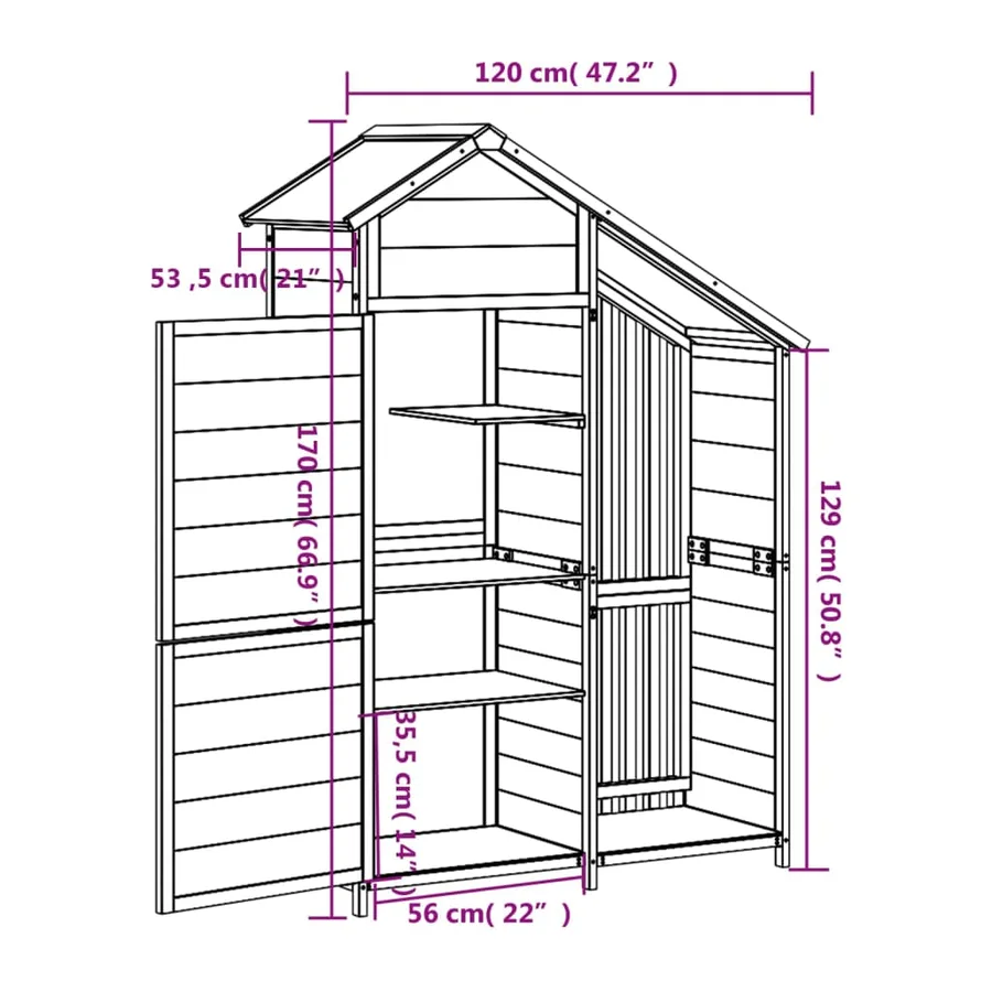 Abri à outils de jardin marron 120x53,5x170 cm bois massif pin - 8