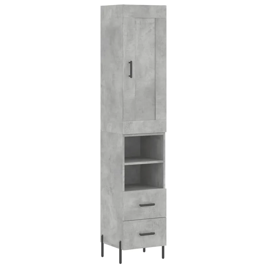 Buffet haut Gris béton 34,5x34x180 cm Bois d'ingénierie - 2