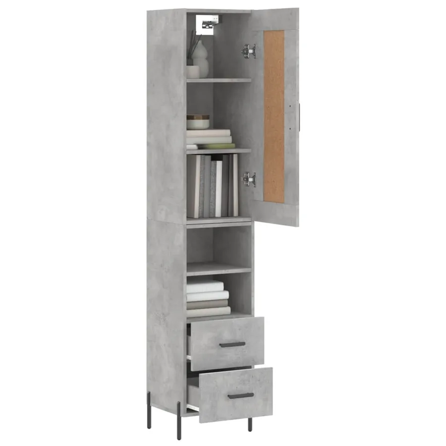 Buffet haut Gris béton 34,5x34x180 cm Bois d'ingénierie - 3
