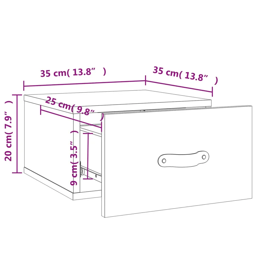 Table de chevet murale blanc 35x35x20 cm - 12