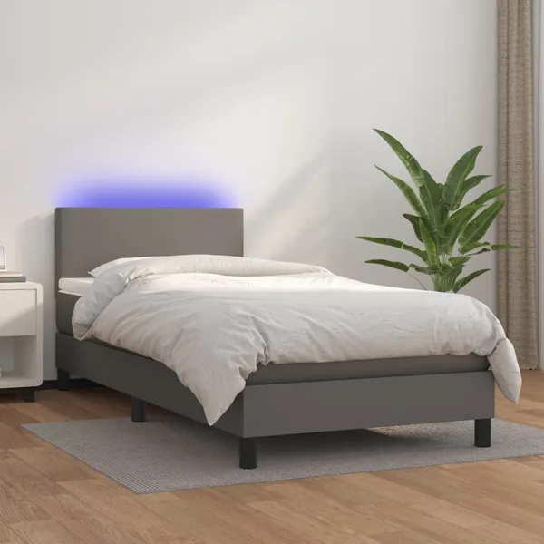 Sommier à lattes de lit et matelas et LED Gris 90x190 cm