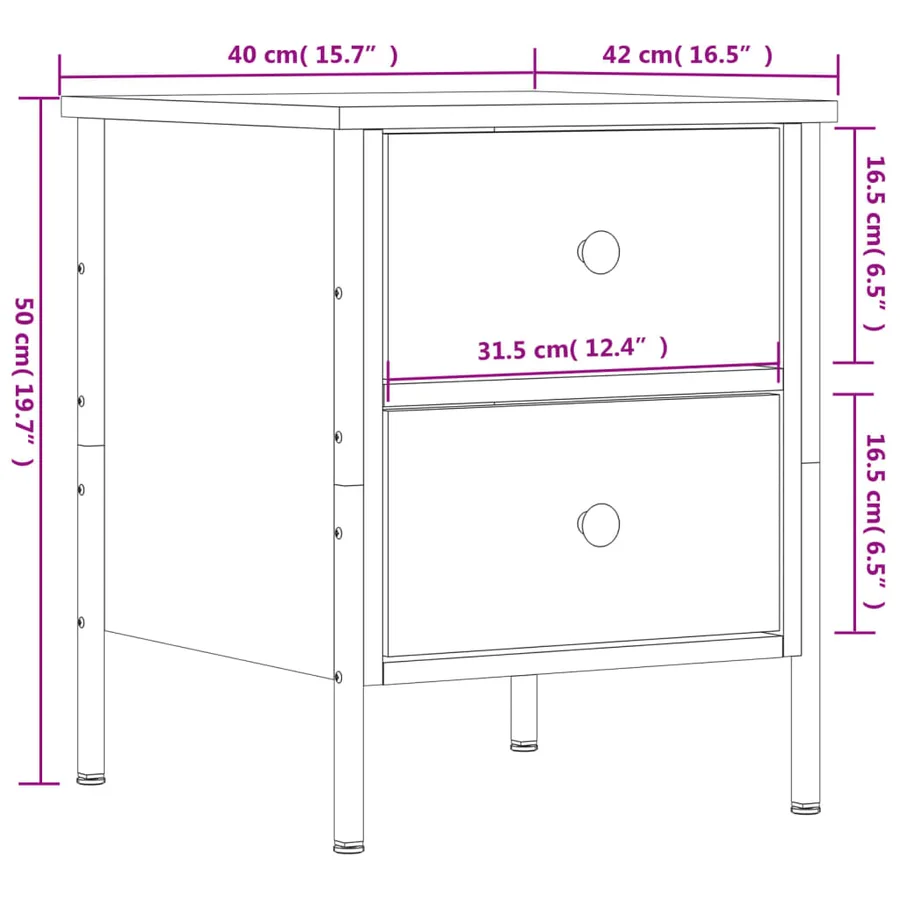 Tables de chevet 2 pcs noir 40x42x50 cm bois d’ingénierie - 12