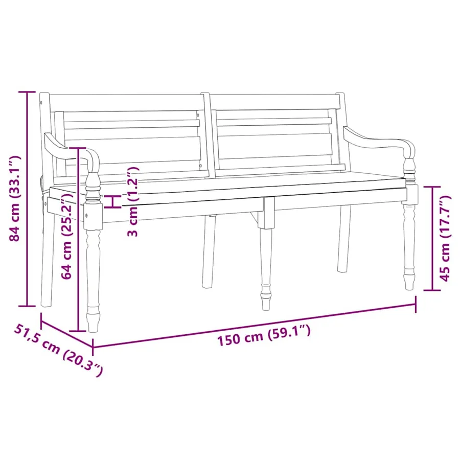 Banc Batavia avec coussin 150 cm Bois de teck massif - 6