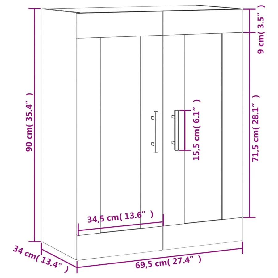 Armoire murale chêne fumé 69,5x34x90 cm bois d'ingénierie - 13
