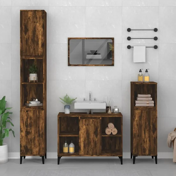 Ensemble de meubles de salle de bain 3 pcs Chêne fumé