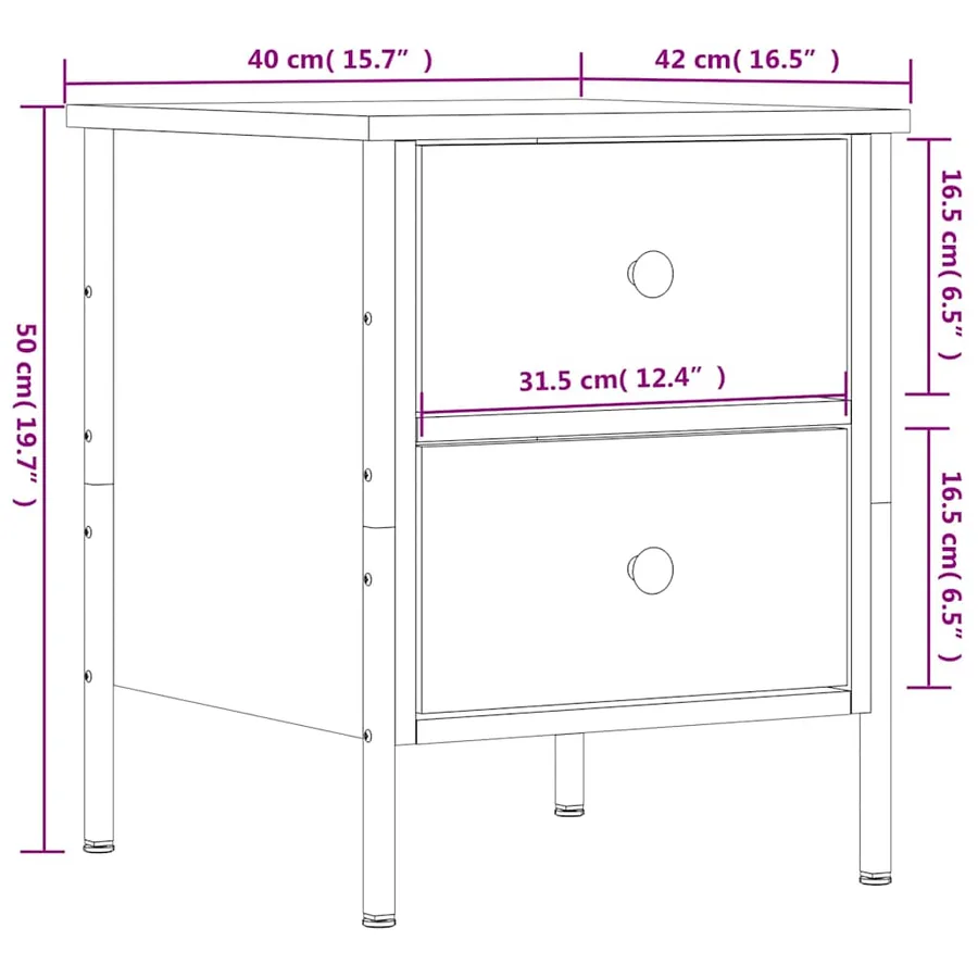 Tables de chevet 2pcs chêne marron 40x42x50cm bois d'ingénierie - 12