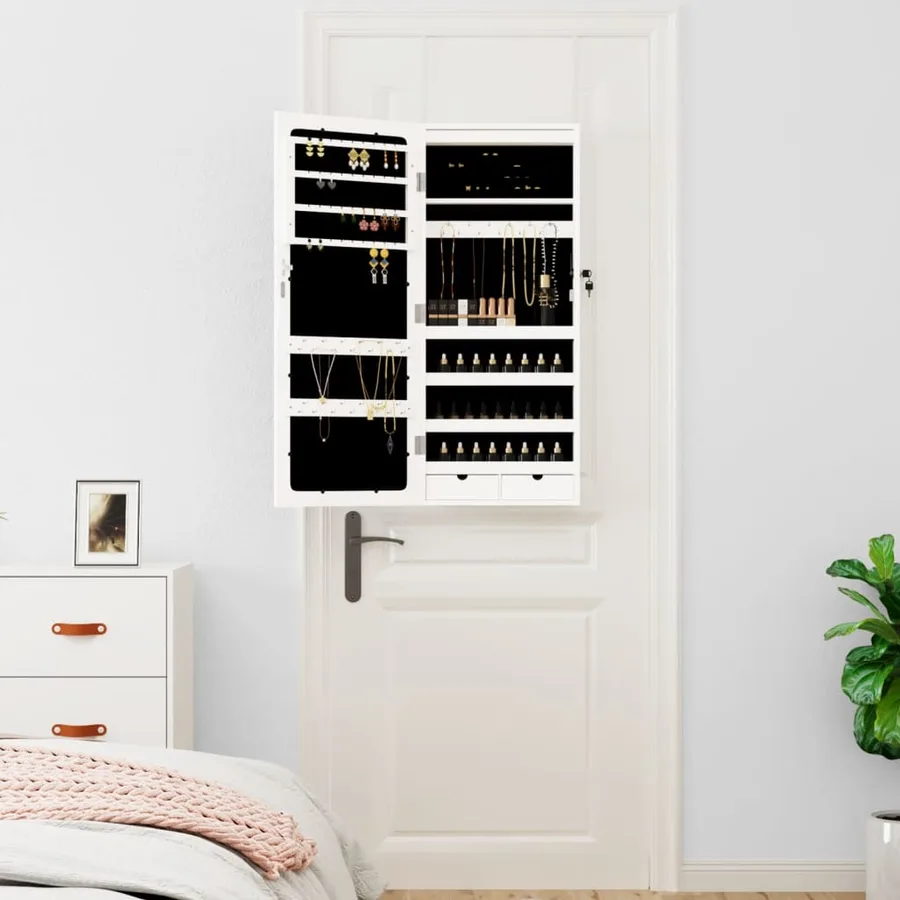 Armoire à bijoux avec miroir et éclairage LED mural blanc - 3