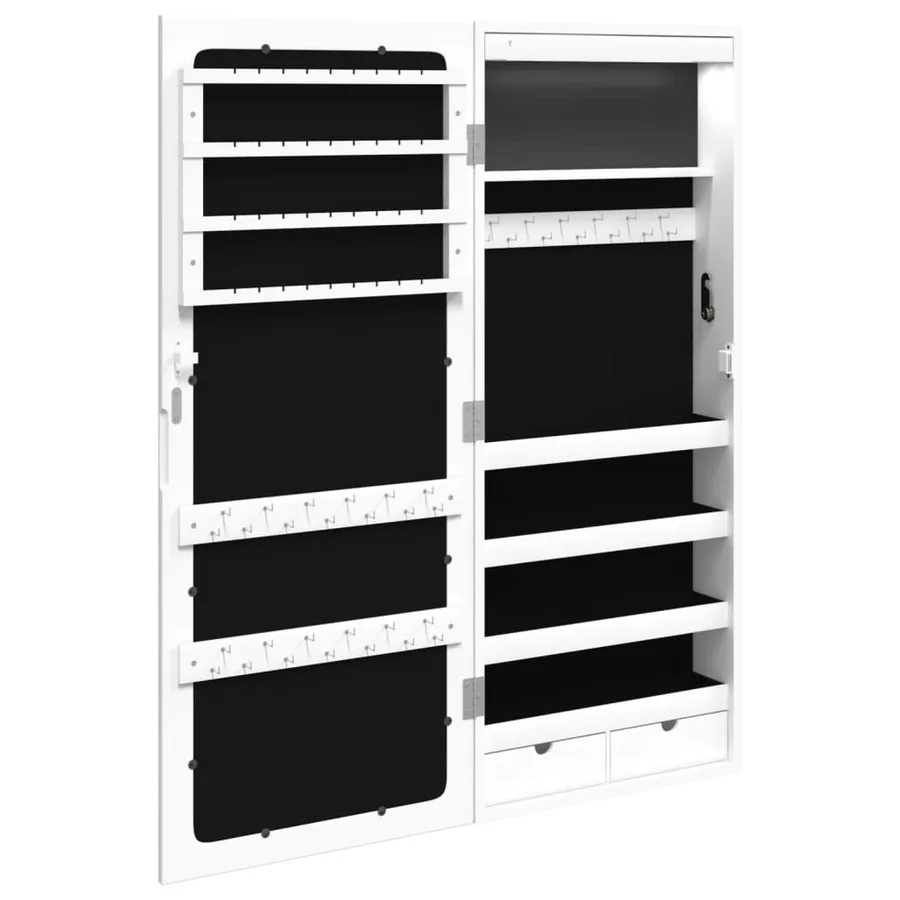 Armoire à bijoux avec miroir et éclairage LED mural blanc - 8